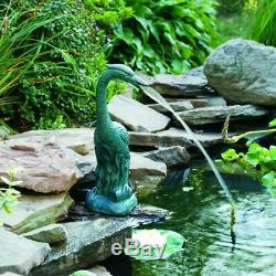 Outdoor Garden Water Aerator Fountain Green Resin Heron Bird Statue Pond Spitter