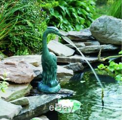 Outdoor Garden Water Aerator Fountain Green Resin Heron Bird Statue Pond Spitter