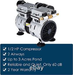 PAS20 Pond & Lake Aeration System for up to 3 Acre, 1/2 HP Compressor + Two 100