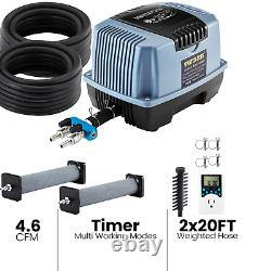 130 L/MIN Pompe d'aération pour étang et aérateur & Kit d'aération avec minuterie et tuyau lesté de 40' pour 20000 gallons