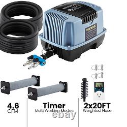 4.6 Pompe à air de bassin à haut débit CFM Aérateur de bassin 40' Tuyau d'air lesté Kit de aération avec minuteur
