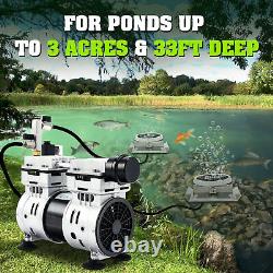 Aérateur de bassin 750W 4.6CFM Kit d'aération de pompe à air de bassin extérieur pour étang lac piscine