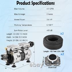 Aérateur de bassin de 3/4HP avec compresseur d'aération, diffuseur de tube lesté jusqu'à 3 acres