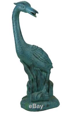 Extérieur Jardin Eau Aérateur Fontaine Vert Résine Oiseau Heron Statue Étang Spitter