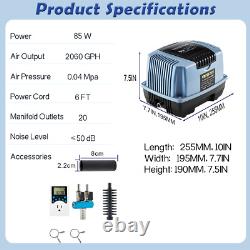 Pompe à air pour étang aérateur 130 L/Min Kit de collecteur d'air d'aération Contrôleur de temps intelligent